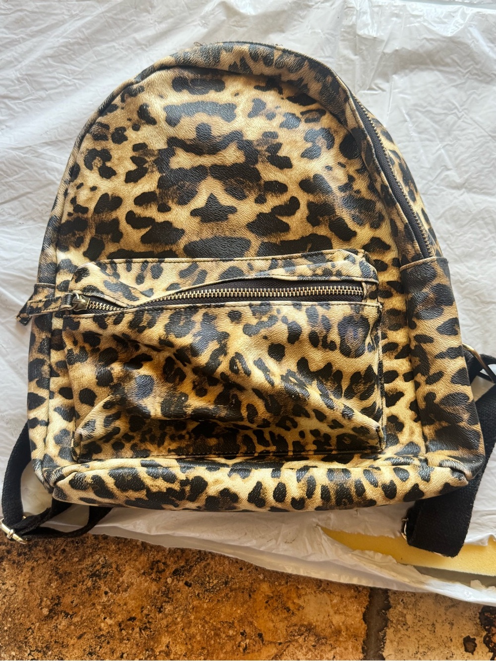 Leopard Print Faux Leather Small Backpack - Good condition. Size W5xL12xH 14” Se